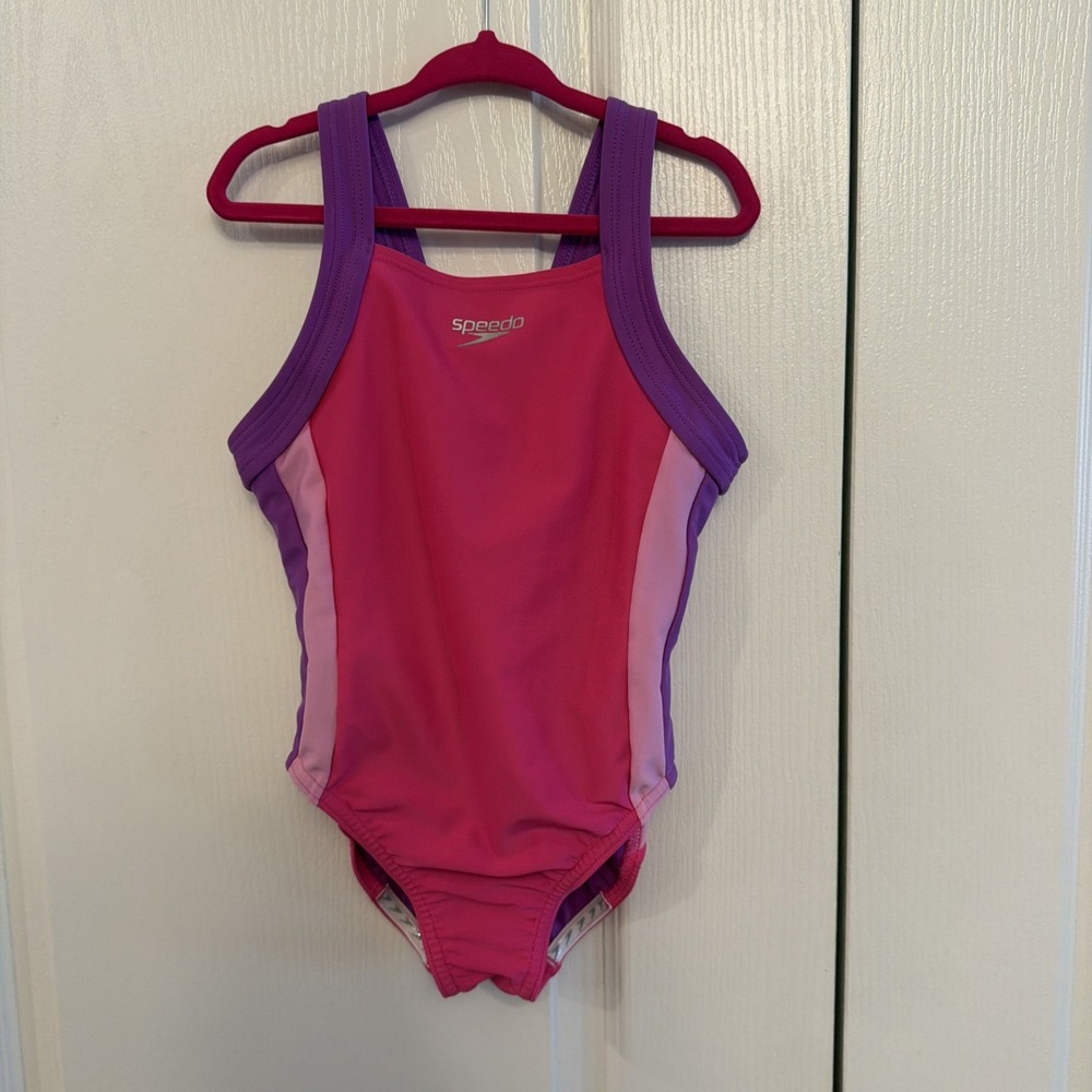 SPEEDO Girls One Piece Swimsuit/Bathing Suit Size XS Colorblock Pink Purple